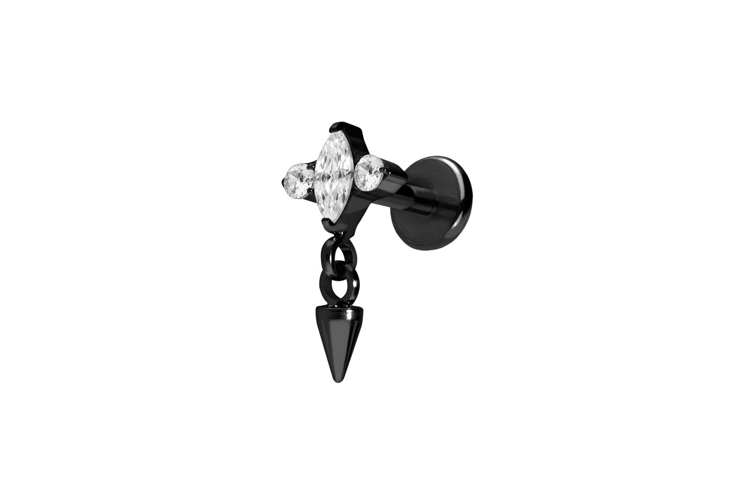 Titan Labret Piercing mit Push Fit EINGEFASSTE KRISTALLE + SPITZE